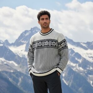 Skjaeveland Norway Nordic Wool Knit Pullover Sweater Black and Cream